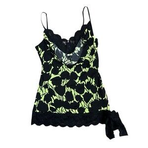 Green Black Cami Top Lace Gothy Withcy Whimsigoth Cowl Neck Y2K Sz M